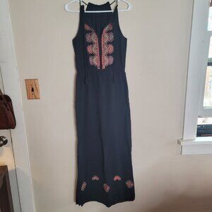 Madewell Size 2 Kilim embroidered beaded maxi dress - black, boho, cotton